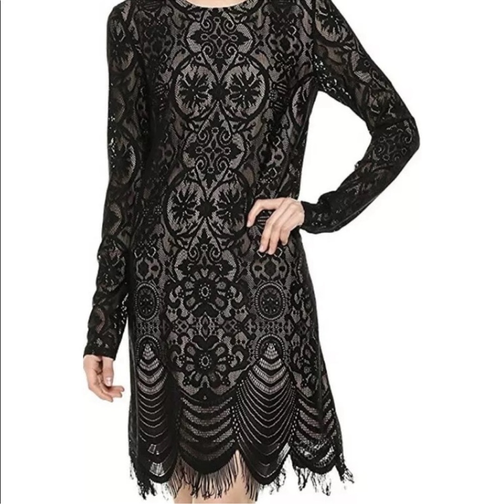 Bcbgmaxazria Mara Long Speeve Black lace A line dress with lining